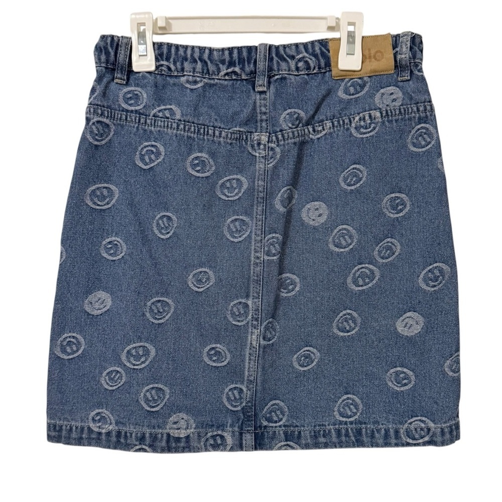 Molo Bera Blue Happiness Denim Mini Skirt Girls Size 16 Smiley Face Button Front - Picture 7 of 10